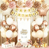 Apricot Color Birthday Party Decorations, Happy Birthday Banner, Fringe Curtain, Star-Shaped Foil Confetti Balloons, Man Woman 13Th 16Th 18Th 20Th 30Th 40Th 50Th Birthday Decorations (Apricot Color)