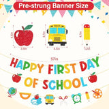 Pre-Strung Happy First Day Of School Banner, Glitter First Day Of Kindergarten Decorations For Classroom, Welcome School Decorations For Kindergarten Prek 1St Grade Students