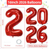 16 Inch Red 2026 Foil Number Balloons Party Supplies