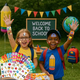 144 Pcs Back To School Party Favors - 72 Temporary Pre-Cut Tattoos & 72 Slap Bracelets - Perfect For Themed Parties, Baby Showers, Classroom Rewards & Gifts For Kids