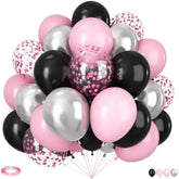 Black And Pink Balloons, 60Pcs 12Inch Black And Pink White Balloons,Metal Silver And Confetti Balloon For Graduation Birthday Baby Shower Anniversary Wedding Bridal Shower Party Decoration