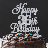 Happy 36Th Birthday Cake Toppers Silver Glitter, Cheers To 36 Years Old Bday Decoration 36Th Anniversary Cake Topper, Thirty-Six Theme Cake Decorations For Birthday Anniversary Party