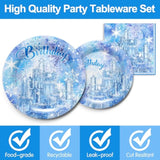 Frozen Birthday Party Supplies, Frozen Snowflake Birthday Decorations Include Plates, Cups, Napkins,Cutlery For Winter Wonderland Frozen Party Decorations | Serves 24