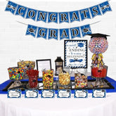 18 Pcs Graduation Candy Bar Dessert Buffet Decoration-A Sweet Ending To A New Beginning Sign Blue Congrats Grad Banner Food Labels Dessert Table Party Favor Ideas Supplies Navy Blue