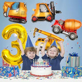 Construction Birthday Party Set 40" Gold Number 3 & Truck Foil Balloons