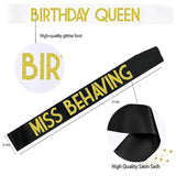 12 Pack Queen Sashes For Women - Birthday Squad Sash Set, Funny Gifts Sashes For Women'S Birthday Party Supplies (Black + White + Gold Glitter Letters)