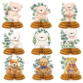 9 Pieces Bear Baby Shower Honeycomb Centerpieces Paper Bear Table Deco