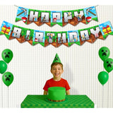 Pixel Happy Birthday Banner Pre-Strung - 10 Ft Video Game Birthday Decorations Pixel Bday Decorations Miner Backdrop Gaming Birthday Party Decorations Gamer Party Decorations