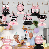 9Pcs Pink Black Happy Retirement Decorations Table Honeycomb Centerpieces Party Supplies Rose Gold Black Retirement Adventure Awaits Sign for Women Retired Decor Goodbye Signs