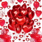 Red Heart Balloons Set, 30Pcs Heart Shaped Balloons And 50Pcs Red Hanging Streamer For Valentines Decorations, Proposal, Wedding Party