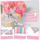 2 Rolls 20 Yards Spring Wired Edge Ribbon Horizontal Stripe Wired Edge