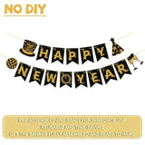 Happy New Year Banner 2026 Black Gold Party Supplies Backdrop Decorations