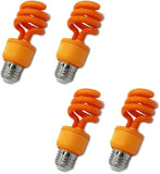 Orange Spiral CFL Light Bulbs 4 Pack E26 Medium Base Outdoor Patio Porch Halloween Lighting 13W
