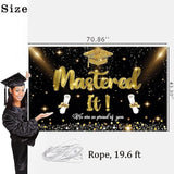 Mastered It Backdrop Banner, Masters Graduation Decorations, Masters Degree Graduation Banner, Grad Party Decorations 2025 Indoor Outdoor?Black And Gold?