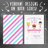 Gymnastics Birthday Party Invitation?Flip, Tumble, Jump Party Invitations For Kids, Teen, Boys & Girls?20 Double-Sided Fill In Style Invites With Envelopes-Party Favors Decoration And Supplies-Yqk-C02