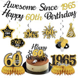 60Th Birthday Decorations For Men Women, Black Gold Awesome Since 1965 Happy 60Th Birthday Banner Swirls Cake Topper Party Supplies, Sixty Years Bday Honeycomb Centerpiece Sign Decor