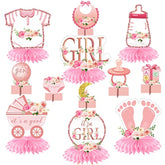 12Pcs Pink Rose Gold Baby Shower Honeycomb Centerpieces for Girls Party Decor