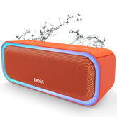 DOSS SoundBox Pro Bluetooth Speaker with 20W Stereo Sound, Active Extra Bass, IPX6 Waterproof, TWS Pairing, Multi-Colors Lights, 20H Playtime, Portable for Beach, Outdoor-Orange