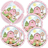 40pcs Pink Farm Party Supplies 20 Plates 20 Napkins Animal Party Decor