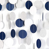 Navy Blue White Silver Paper Garland,52Ft Gender Reveal Hanging Decoration Streamer Banner,Graduation Engagement Christmas Wedding Birthday Party Backdrop Bunting