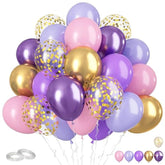 60Pcs Pink & Purple Pastel Balloons, 12-Inch Metallic Gold Confetti for Girls' Party Decor