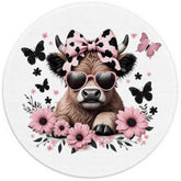 Pink Highland Cow Mouse Pad 7.9X7.9 Inch,Coquette Bow Cow Mouse Pads For Wireless Mouse Computers Laptop Desk Accessories For Office,