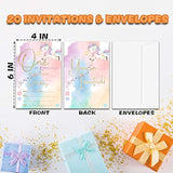 Unicorn Birthday Invitations For Boys Girls, Rainbow Birthday Party Supplies And Decoration, 20 Cards With 20 Envelopes -A04