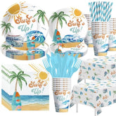 Surf'S Up Party Decorations Tableware For Boys - Surf Birthday Party Supplies, Paper Plate, Cup, Napkin, Cutlery, Tablecloth, Summer Hawaiian Beach Wave Surfing Birthday Decorations | Serve 24