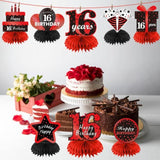 Red Black 16Th Birthday Decorations Table Honeycomb Centerpieces, 8Pcs