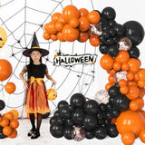 130Pcs Orange Black Balloon Arch Kit with Rose Gold Confetti for Halloween Party Decorations