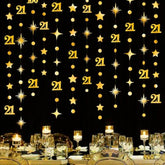 Gold 21St Birthday Decorations Number 21 Circle Dot Twinkle Star Garland Metallic Hanging Streamer Banner Backdrop For Girls Boys Cheers To 21 Years Finally Legal Bday 21St Anniversary Party Supplies