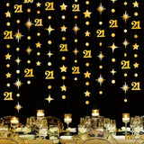 Gold 21St Birthday Decorations Number 21 Circle Dot Twinkle Star Garland Metallic Hanging Streamer Banner Backdrop For Girls Boys Cheers To 21 Years Finally Legal Bday 21St Anniversary Party Supplies