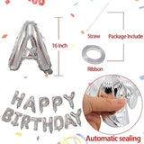 Silver Happy Birthday Balloons Banner,16 Inch Mylar Foil Letters Sign,Reusable Balloons For Women, Men, Boys & Girls Birthday Decorations Party Supplies