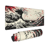 Gaming Mouse Pad Ukiyoe Japanese Art Blossom Cherry Non-Slip Rubber Base Extended Mousepad With Stitched Edges Keyboard Computer Laptop Mat For Gamer Desktop Office Home 31.5 X 11.8 In