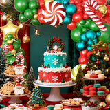 Christmas Balloon Garland Arch kit with 130Pcs Red Green Gold and Candy Balloons Gift Box Star Balloons for Christmas Party Decorations