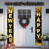 Gold Happy New Year Porch Banner Decorations With Gold Bold Letters Sparkle Glow 71 X 12 Inch Holiday Party Banners Front Door Hanging Banner Entryway New Year Winter For Wall Fireplace Party Holiday Home Kids Decor