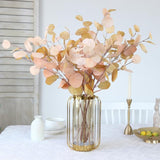 4 Pcs Fall Flowers Artificial For Decoration 34'' Faux Eucalyptus Stems Leaves Long Stem Eucalyptus Branches Fake Eucalyptus Silk Fall Leaves For Home Wedding Festival Party Decor (Pink)