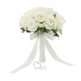Wedding Bouquets For Bride, White Bridal Bridesmaid Wedding Flowers With Silk Ribbon And Rhinestones, Artificial Toss Rose For Civil Ceremony