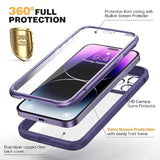 Designed For 14 Pro Case 6.1’’, Full Body Rugged Protective Case+ Camera Lens Protector W/Built-In Touch Sensitive Anti-Scratch Screen Protector, Bumper (Royal Purple)