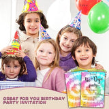 Tie Dye Birthday Invitations For Kids Girls Boys, Tie Dye Birthday Party Invitation Cards, Birthday Party Decor Supplies - 20 Fill In Invitations With Envelopes (D04)