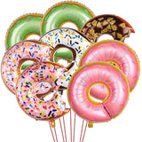 8Pcs Donut Foil Balloons Donut Theme Birthday Party Decorations Doughnut Mylar Aluminum Balloons Pink For Kids Baby Shower Party Anniversary Wedding Supplies
