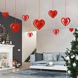 15 Pieces Valentine'S Day 3D Heart Hanging Decorations Red Hearts Hanging Ornaments With Red Ribbons Party Supplies For Indoor Outdoor Bridal Shower Anniversary Wedding Party Decorations