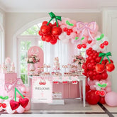 Pink Red Cherry Balloon Garland Arch Kit Coquette Bow White Balloons For Girls Birthday Cherry On Top Berry First Summer Fruit Party Baby Shower Cherries Party Decorations
