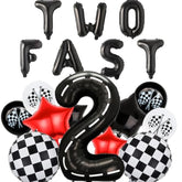 18pcs Race Car 2nd Birthday Balloons, "Two Fast" Banner & Racetrack Number 2