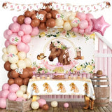 Horse Party Decorations For Girl, Floral Pink Brown Horse Western Themed Birthday Decorations Backdrop Balloon Garland Cutout Happy Birthday Banner Tablecloth Cake Cupcake Topper