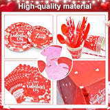 Valentine'S Party Decorations 196 Pcs Valentines Plates And Napkins,Cups,Tablecloth Serve 24 Red Heart Valentine Banner Happy Valentine'S Day Dinnerware Set Valentines Party Supplies