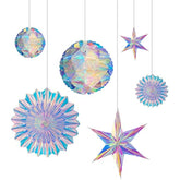 Iridescent Party Decorations With Hanging Honeycomb Ball Decorative Paper Fan Snowflake Garlands Birthday Wedding Christmas Disco Party Supplies