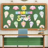 Spring Bulletin Board Decorations For Classroom - 22Pcs Soaring Into Spring Hot Air Balloon Cutouts With Dot Glue For Spring Home School Wall Door Decorations