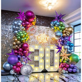 Metallic Balloon Garland Kit 150Pcs Hot Pink Purple Green Blue Silver Gold Latex Starburst 80S 90S Disco Ball Party Balloons For Birthday Graduations Class Of 2025 Prom Last Bachelorette Decoration