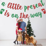 Red Glitter A Little Present Is On The Way Banner Christmas Baby Shower Decor